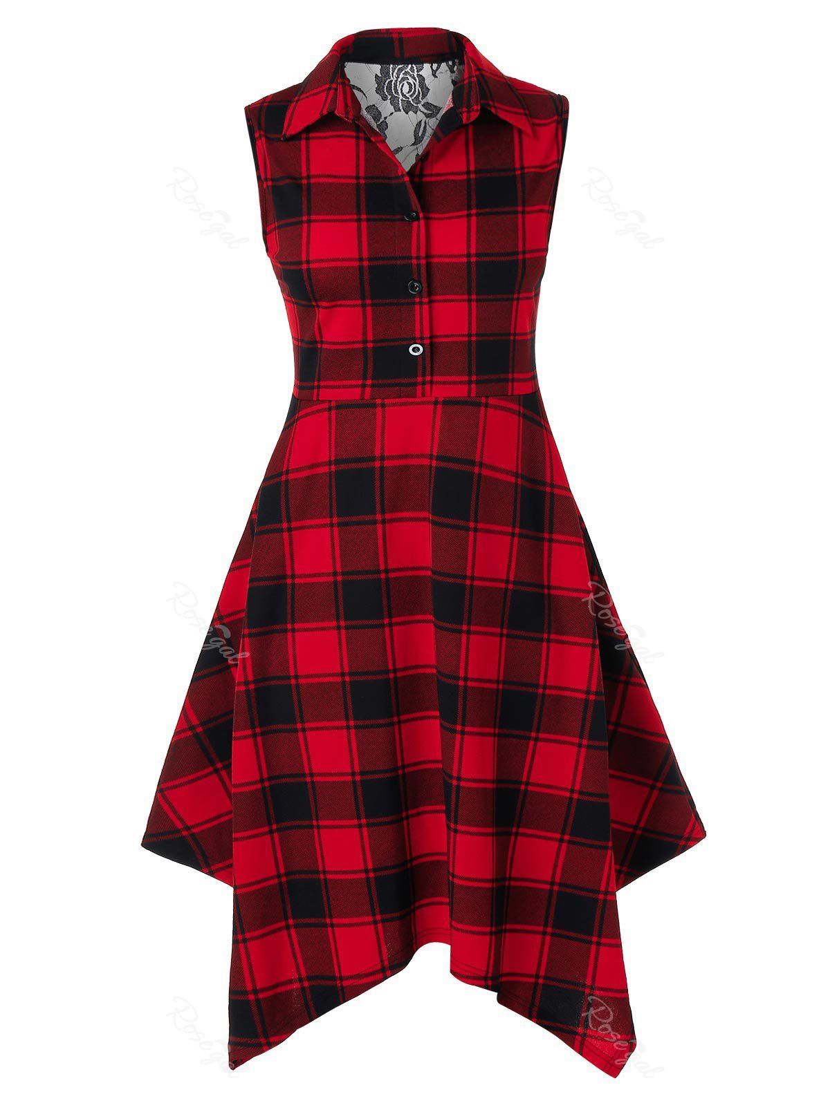 

Plus Size Plaid Handkerchief Midi Dress, Red wine
