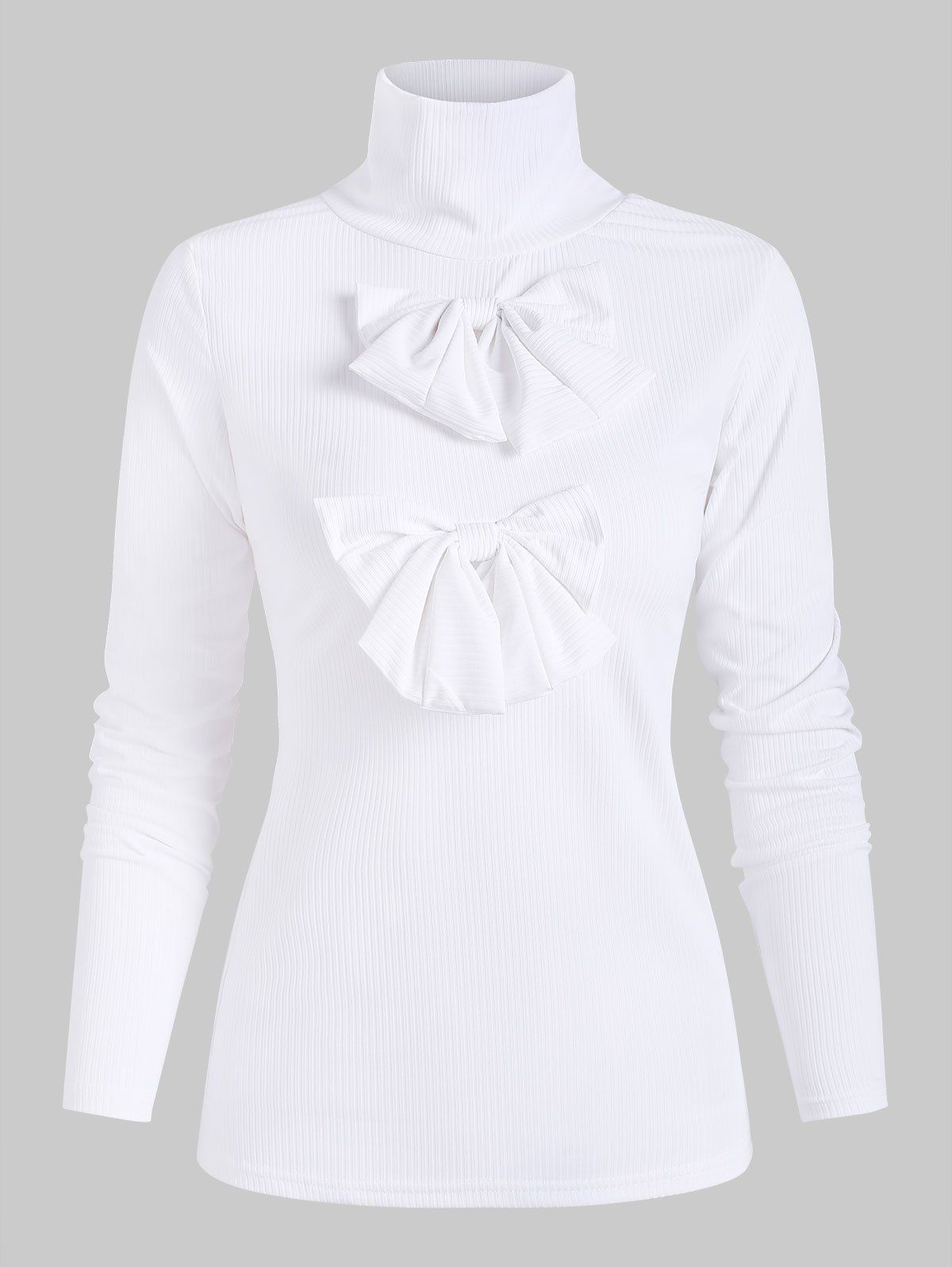 

Bowknot Ribbed High Collar Knitwear, White