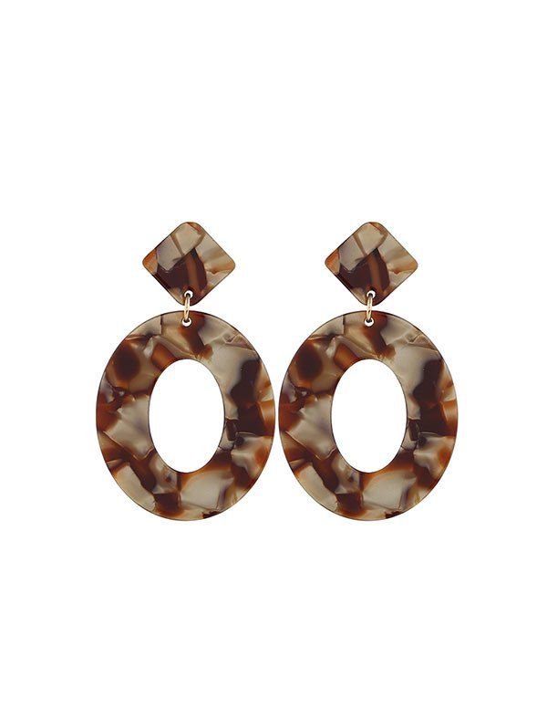 

Marbling Hollow Oval Drop Earrings, Brown