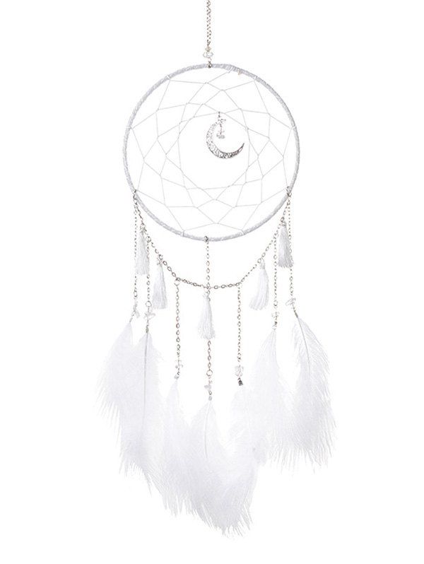 

Handmade Crescent Tassel Feather LED Light Dream Catcher, White