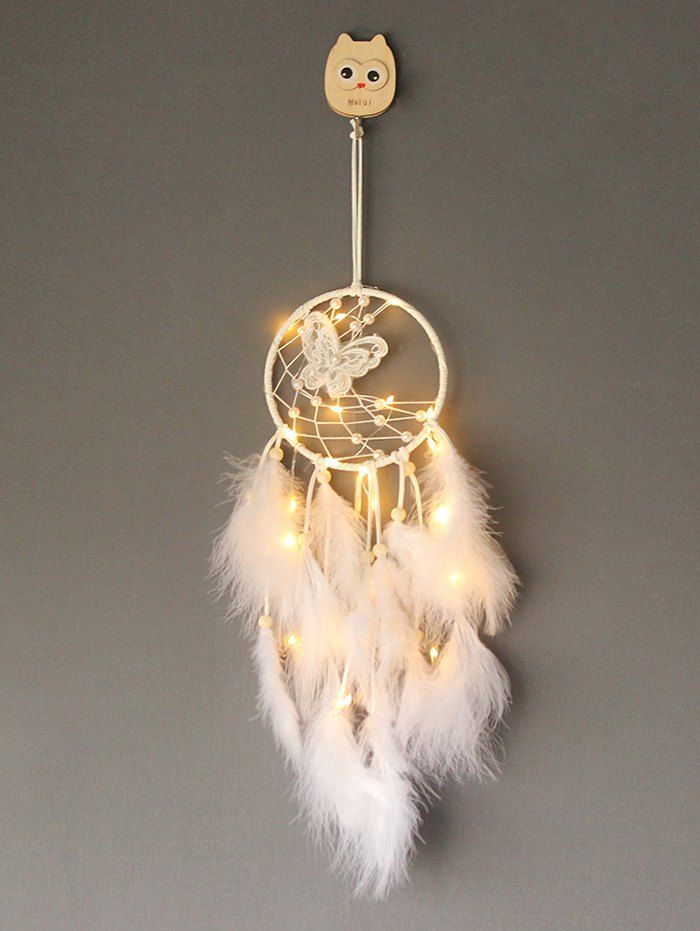 

Faux Pearl Beaded Butterfly Feather Dream Catcher, White