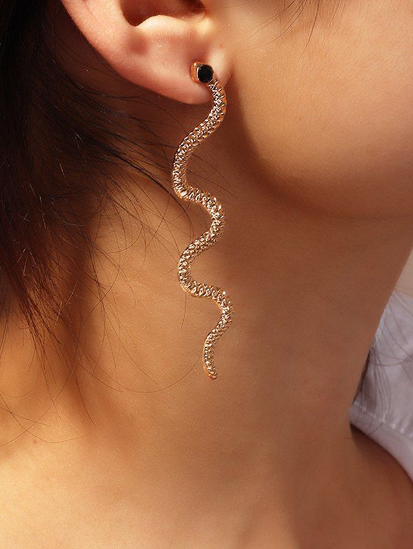 

Rhinestone Embossed Snake Steampunk Earrings, Gold