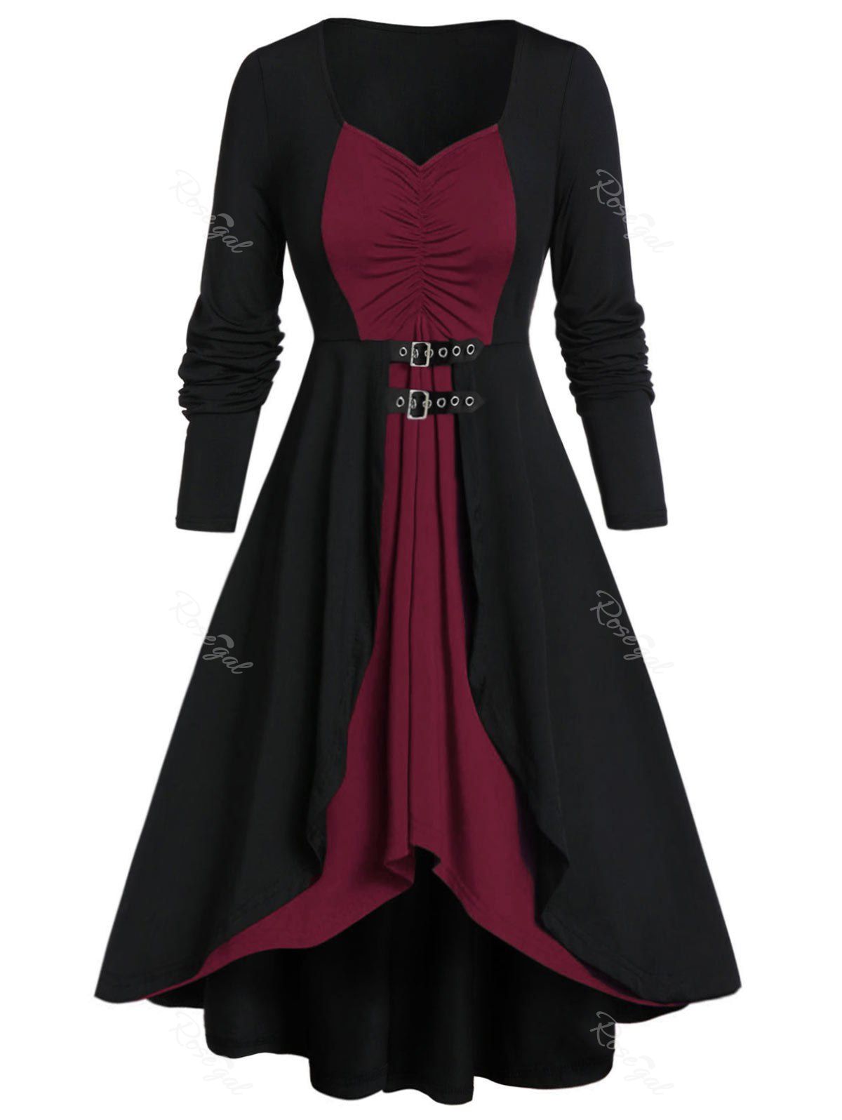 

Plus Size Plaid High Low Dress, Red wine