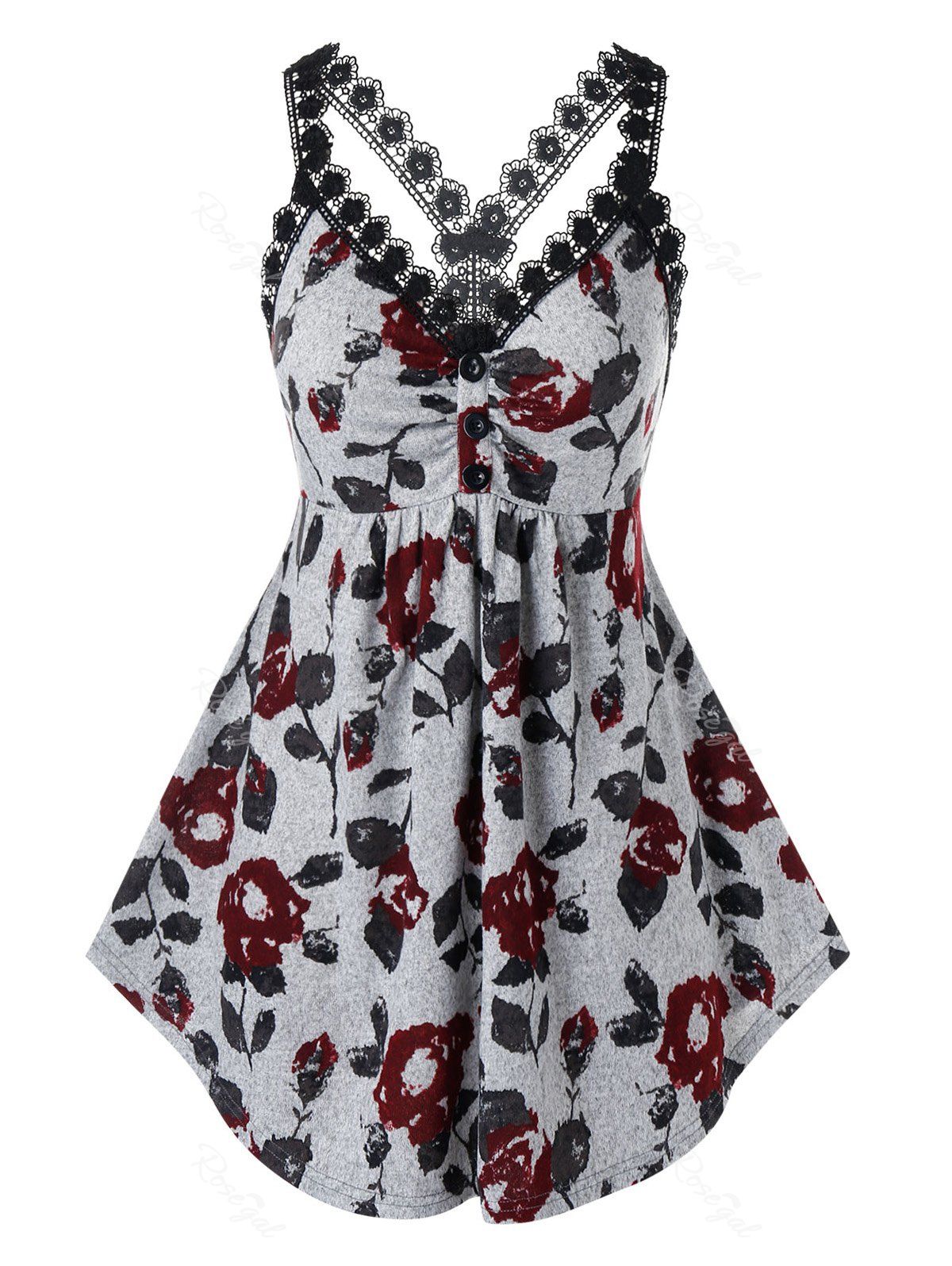 

Plus Size Y Back Floral Print Tank Top, Gray cloud