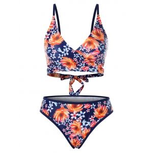 

Plus Size Floral Print Tied Wrap Bikini Swimwear, Multi