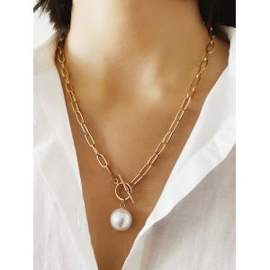 

Faux Pearl Pendant Chain Necklace, Gold