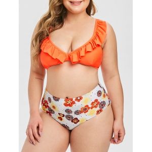 

Plus Size Floral Ruffled Bikini Swimwear, Orange
