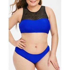 

Plus Size Contrast Lace Bikini Swimsuit, Blueberry blue