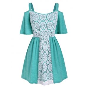 

Plus Size Lace Overlay Cold Shoulder Tunic Top, Green