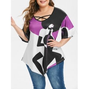 

Plus Size Asymmetric Crisscross Graphic T Shirt, Purple amethyst