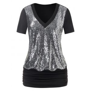 

Plus Size Sequined Blouson T Shirt, Black