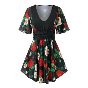 

Plus Size Floral Skirted Tunic T Shirt, Black