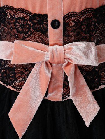 

Plus Size Velvet Bowknot Lace Panel Tiered Bandeau Top, Orange pink