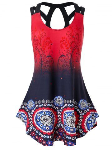 rosegal Plus Size Ombre Printed Cut Out Tunic Tank Top