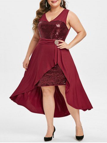 plus size red high low dress
