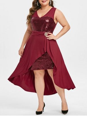 Plus Size Sequined High Low Party Cocktail Dress