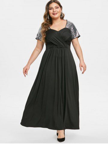 Plus Size Sequin Crossover Maxi Prom Dress