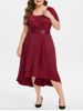 Plus Size Overlap Ring High Waisted Midi A Line Dress -  