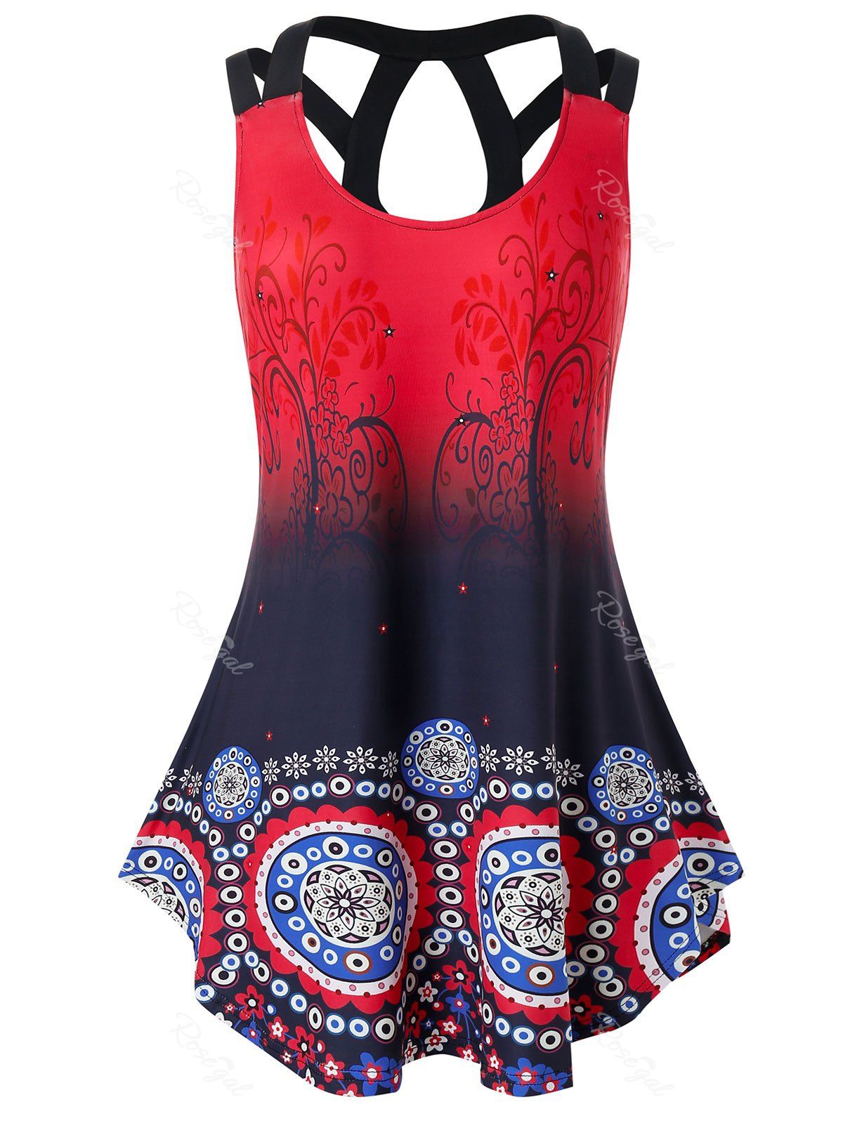 

Plus Size Ombre Printed Cut Out Tunic Tank Top, Multi