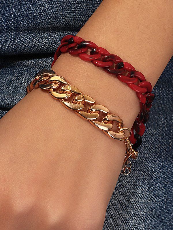 

2 Pcs Curb Chain Bracelets, Gold