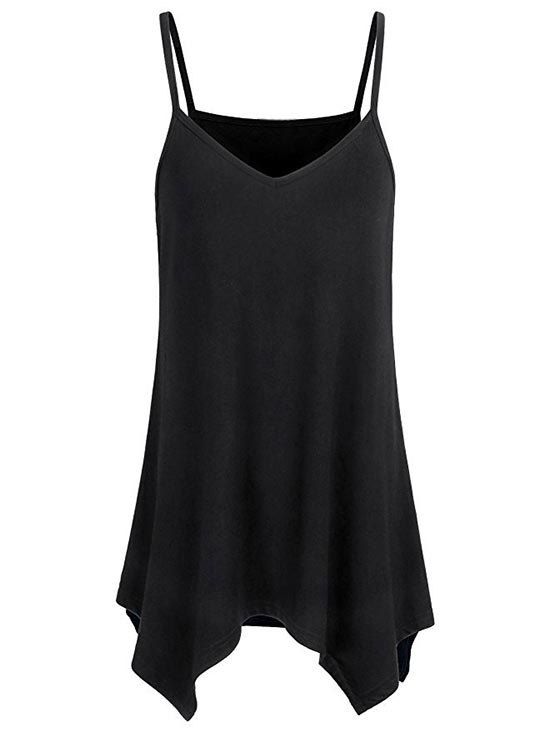 

V Neck Asymmetrical Cami Top, Black