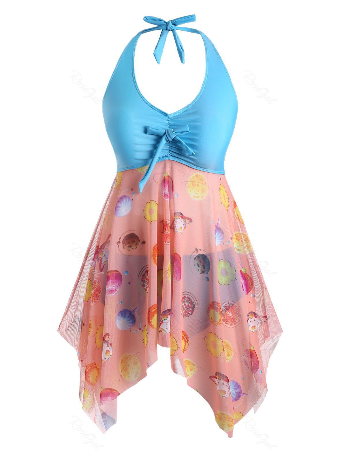 

Plus Size Handkerchief Planet Print Skirted Tankini Swimsuit, Deep sky blue