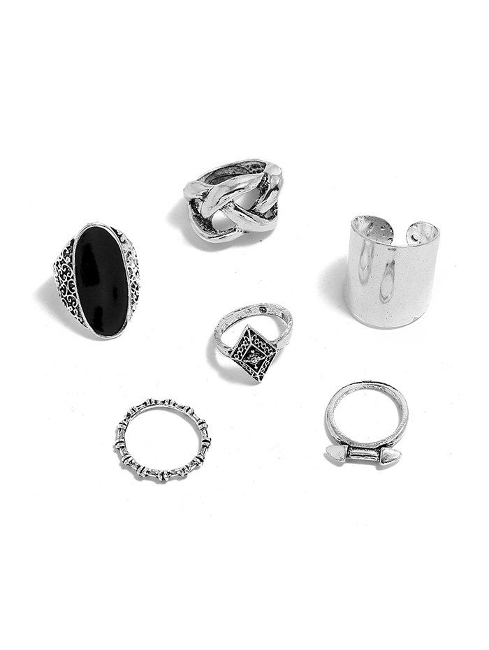 

Vintage Alloy Geometric Ring Set, Silver