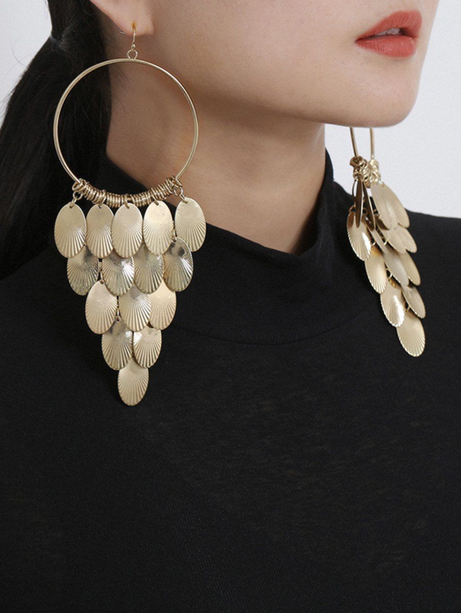 

Alloy Sequins Circle Hook Drop Earrings, Gold