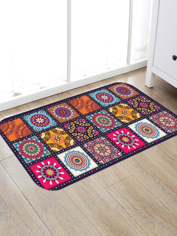 

Bohemian Floral Print Antiskid Area Rug, Multi-a