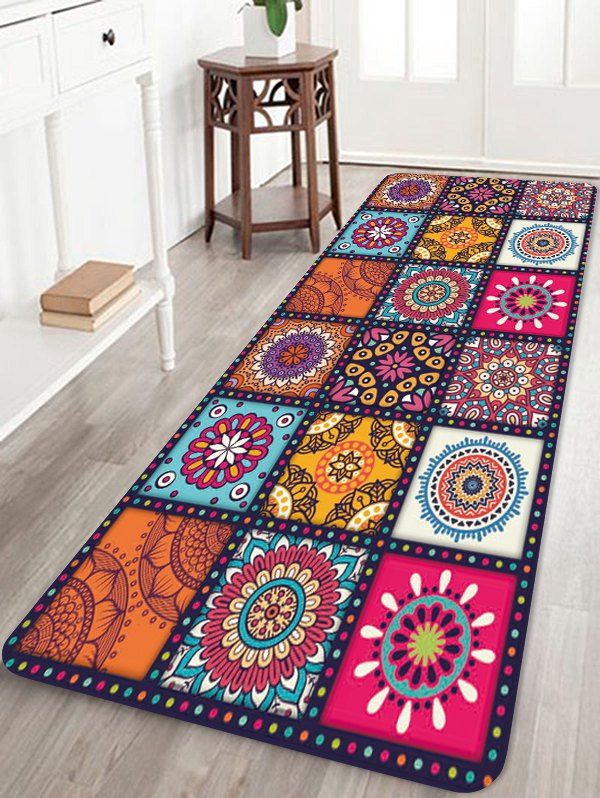 

Bohemian Floral Print Antiskid Area Rug, Multi-a