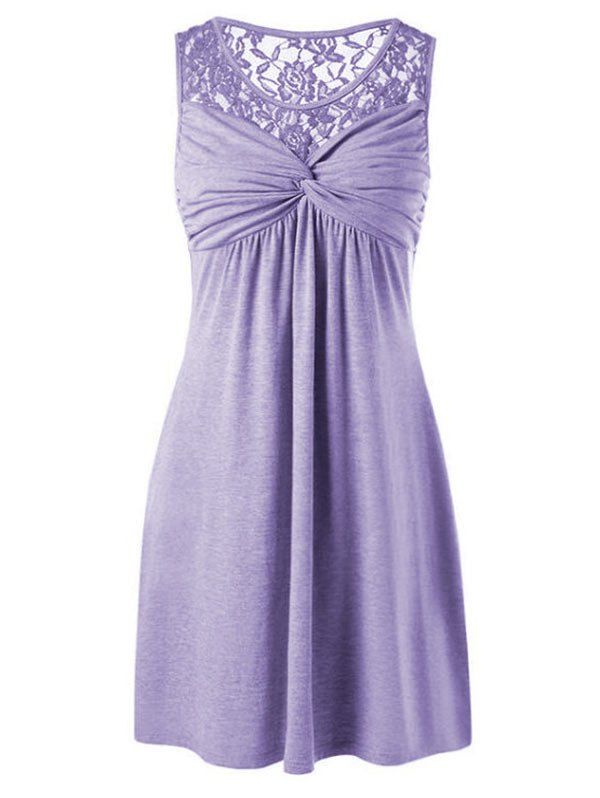 

Lace Panel Twist Front Sleeveless Dress, Wisteria purple