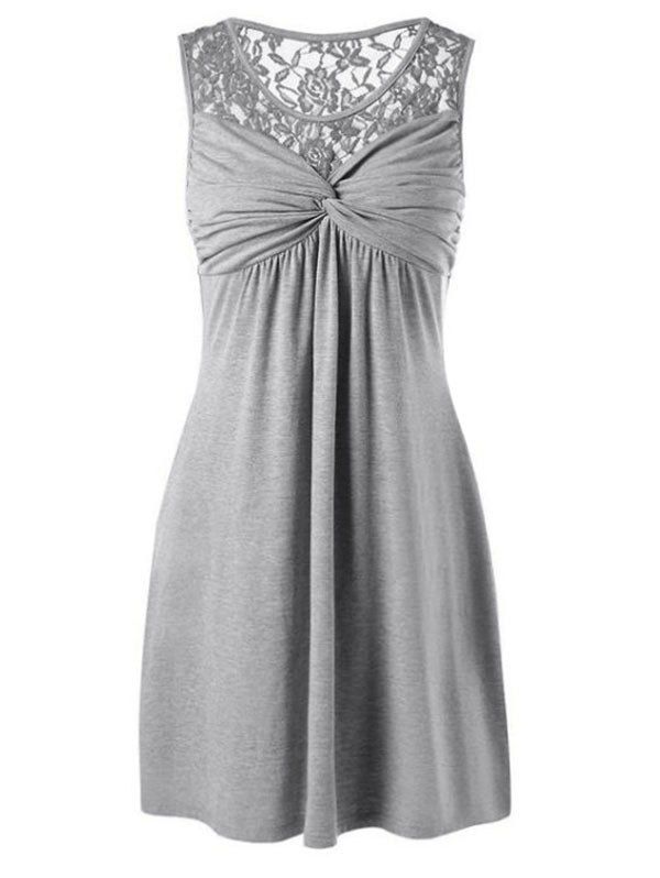 

Lace Panel Twist Front Sleeveless Dress, Gray