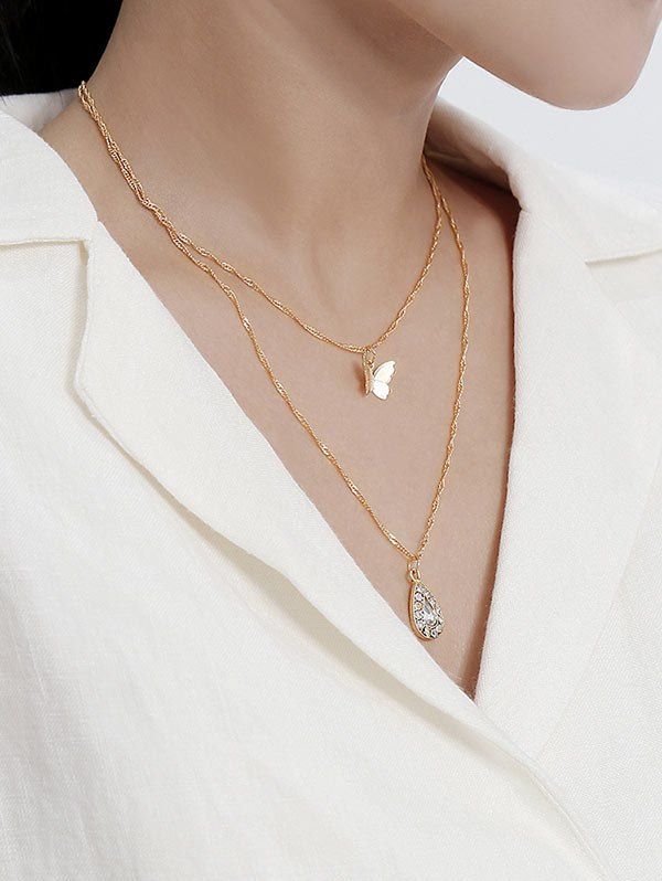 

Double Layer Butterfly Teardrop Pendant Necklace, Gold
