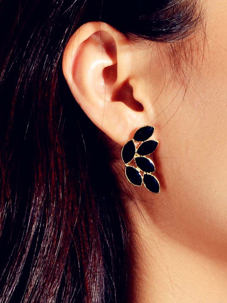 

Alloy Leaf Stud Earrings, Black