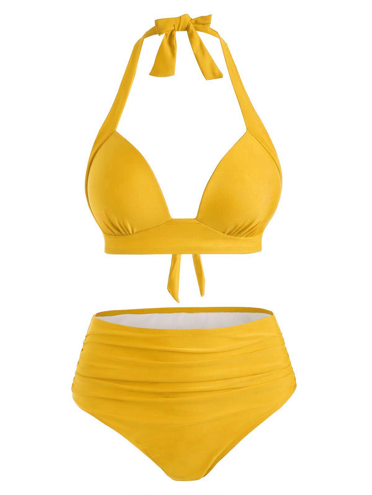 

Push Up Ruched High Waisted Bikini Swimsuit, Yellow