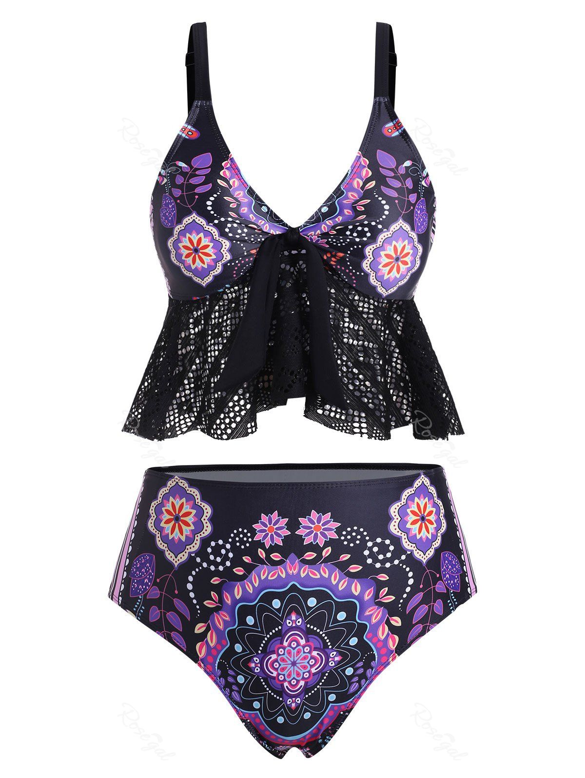 

Plus Size Tribal Print Tankini Swimwear, Cadetblue