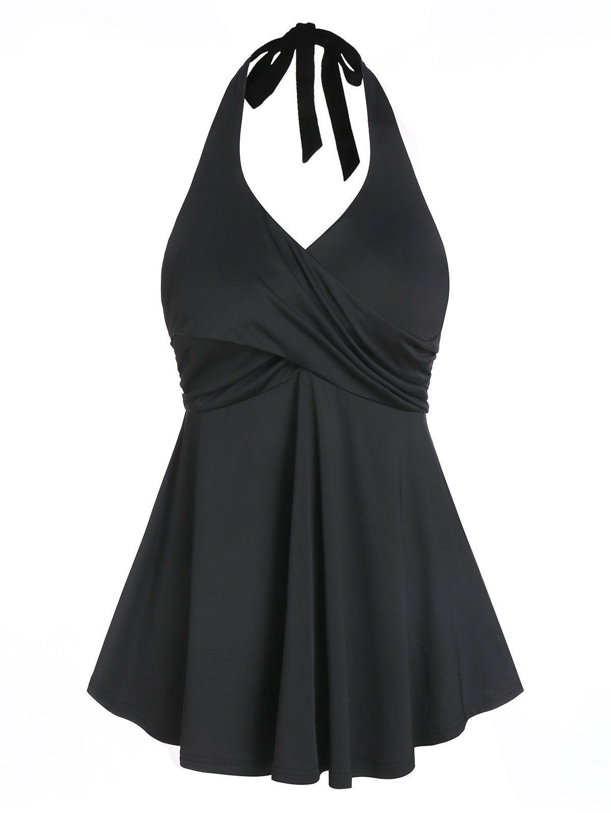 

Crossover Flare Halter Tank Top, Black