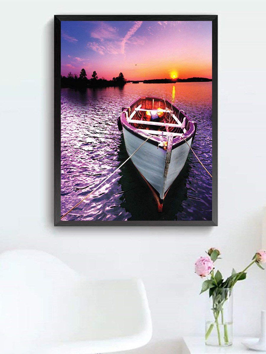 

Sunset Boat Print Unframed DIY Rhinestone Painting, Purple amethyst