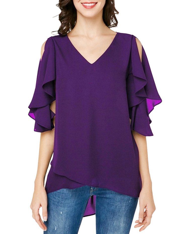 

Cutout Chiffon Butterfly Sleeve Blouse, Purple amethyst