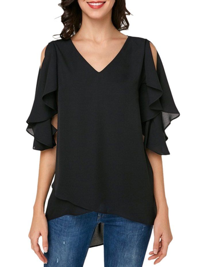 

Cutout Chiffon Butterfly Sleeve Blouse, Black