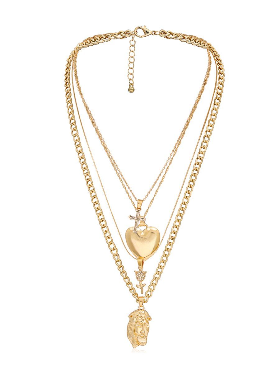 

Rhinestone Crucifix Flower Heart Layered Pendant Necklace, Gold