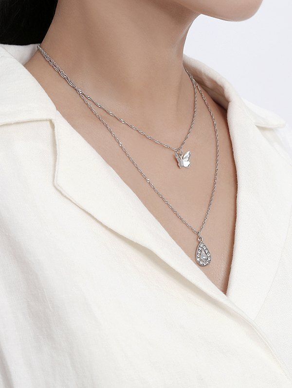 

Double Layer Butterfly Teardrop Pendant Necklace, Silver