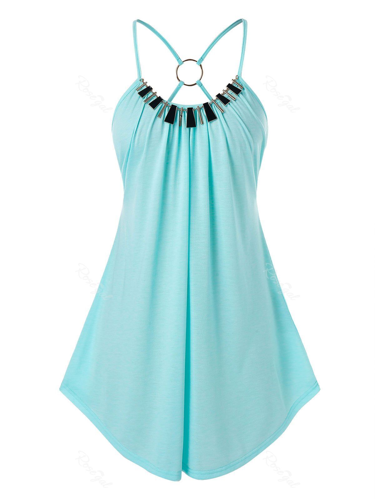 

Plus Size Strappy O Ring Swing Tank Top, Light aquamarine