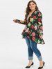 Plus Size Plunging Neck High Low Floral Blouse -  