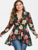 Plus Size Plunging Neck High Low Floral Blouse -  