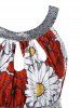Plus Size Keyhole Floral Print Sequins Tank Top -  