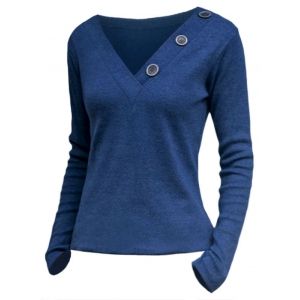 

Buttons V Neck Knitwear, Ocean blue