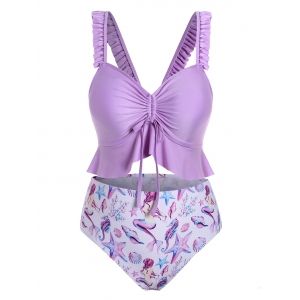 

Plus Size Sea World Print Cinched Tankini Swimsuit, Mauve