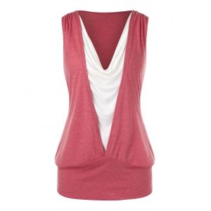 

Plus Size Splicing Two Tone Tank Top, Red dirt