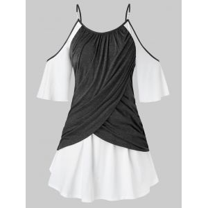 

Plus Size Open Shoulder Two Tone Tulip T Shirt, Dark gray